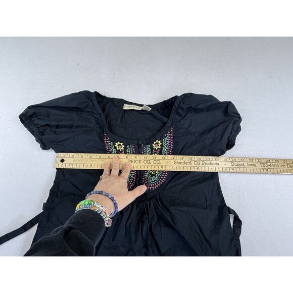 Y2k Boho Festival Embroidered Tie Back Short Sleeve shirt M - Picture 10 of 11